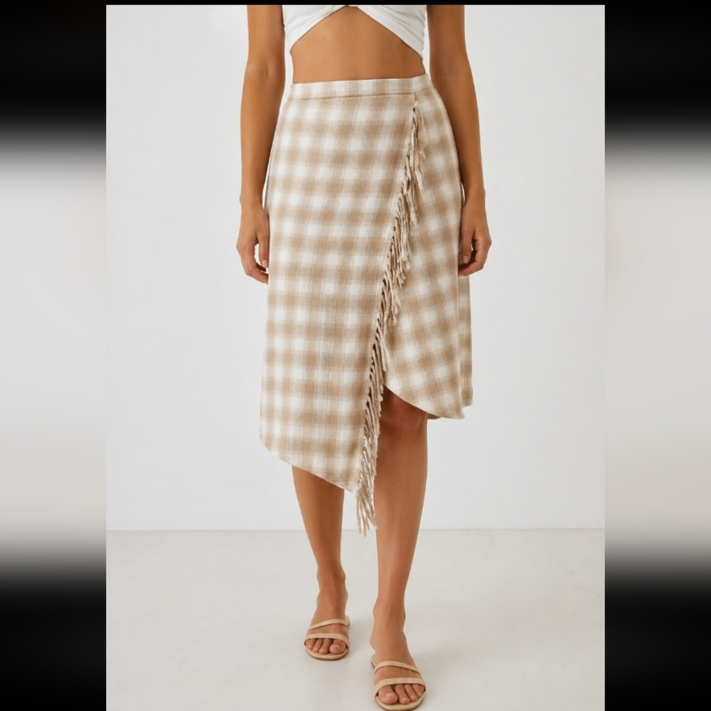 TIME & TRU Medium Patterned Blanket Mock Wrap Skirt With Fringe